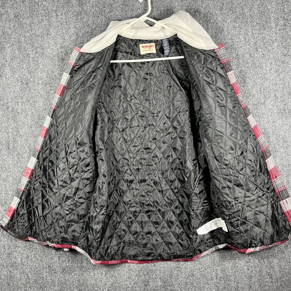 Wrangler Authentics Men's Plaid Quilted Lined Flannel Shirt Jacket Hoodie Red M - Picture 2 of 11